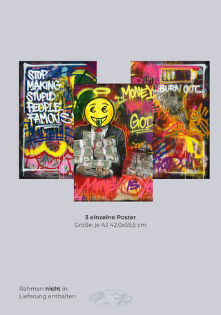 THREE POSTER MONEY IS YOUR GOD